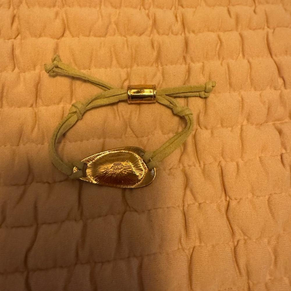 Adjustable Gold and Tan Bracelet with Crystal Accent - Picture 3 of 3
